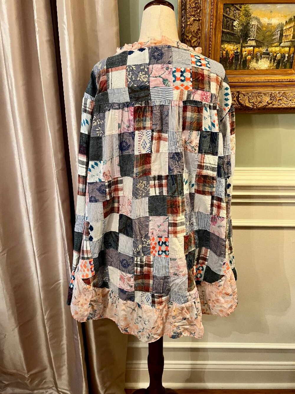 NWOT A Rare Bird Boho Patchwork Ruffled High Low Top Shirt Blouse O/S One Size - Picture 6 of 7